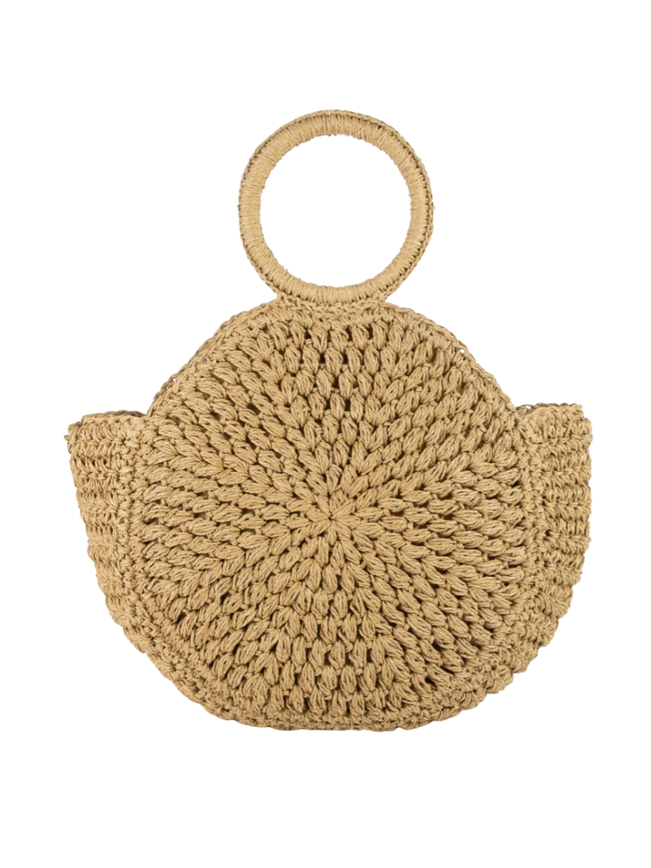Circle Handle Circle Straw Braided Hand Bag