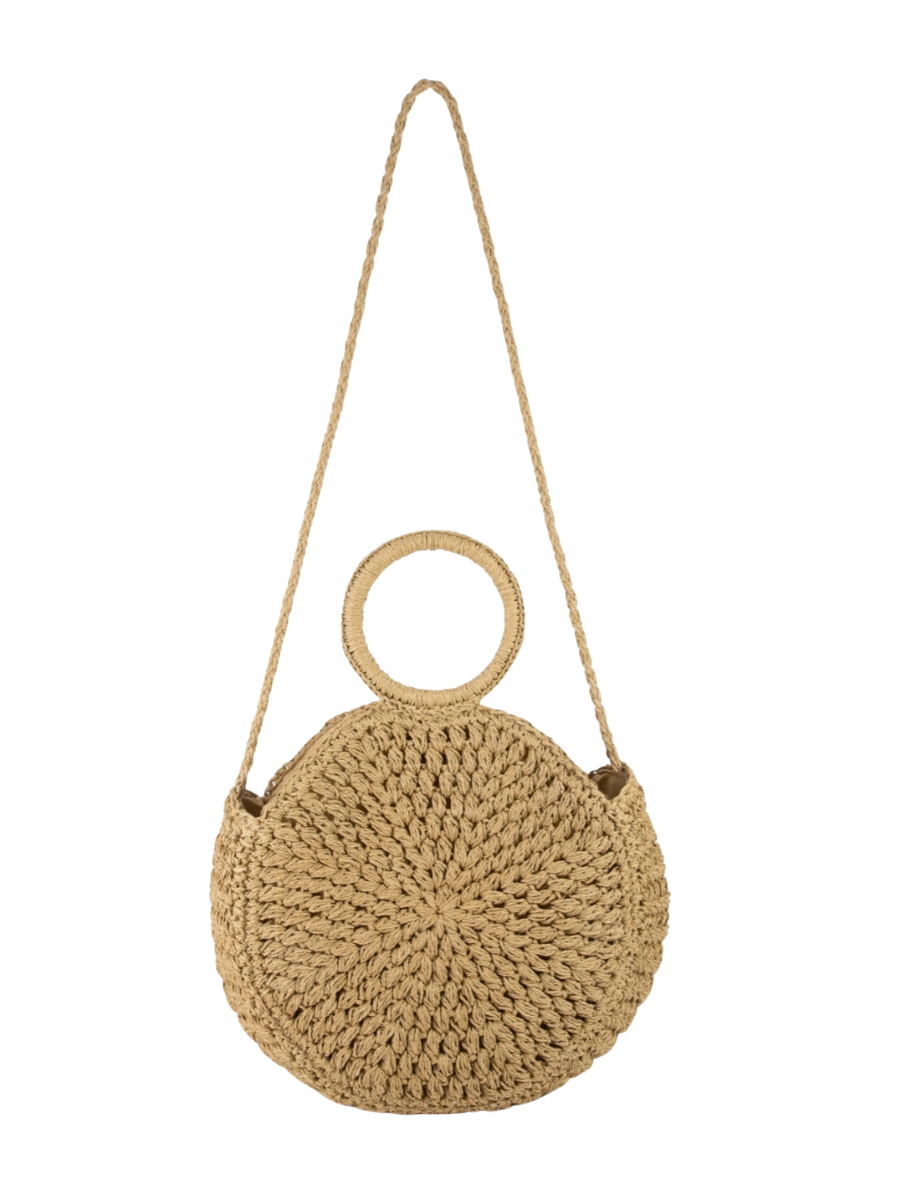 Circle Handle Circle Straw Braided Hand Bag