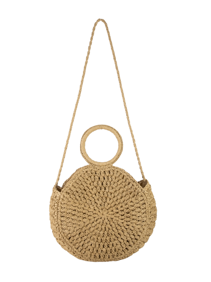 Circle Handle Circle Straw Braided Hand Bag