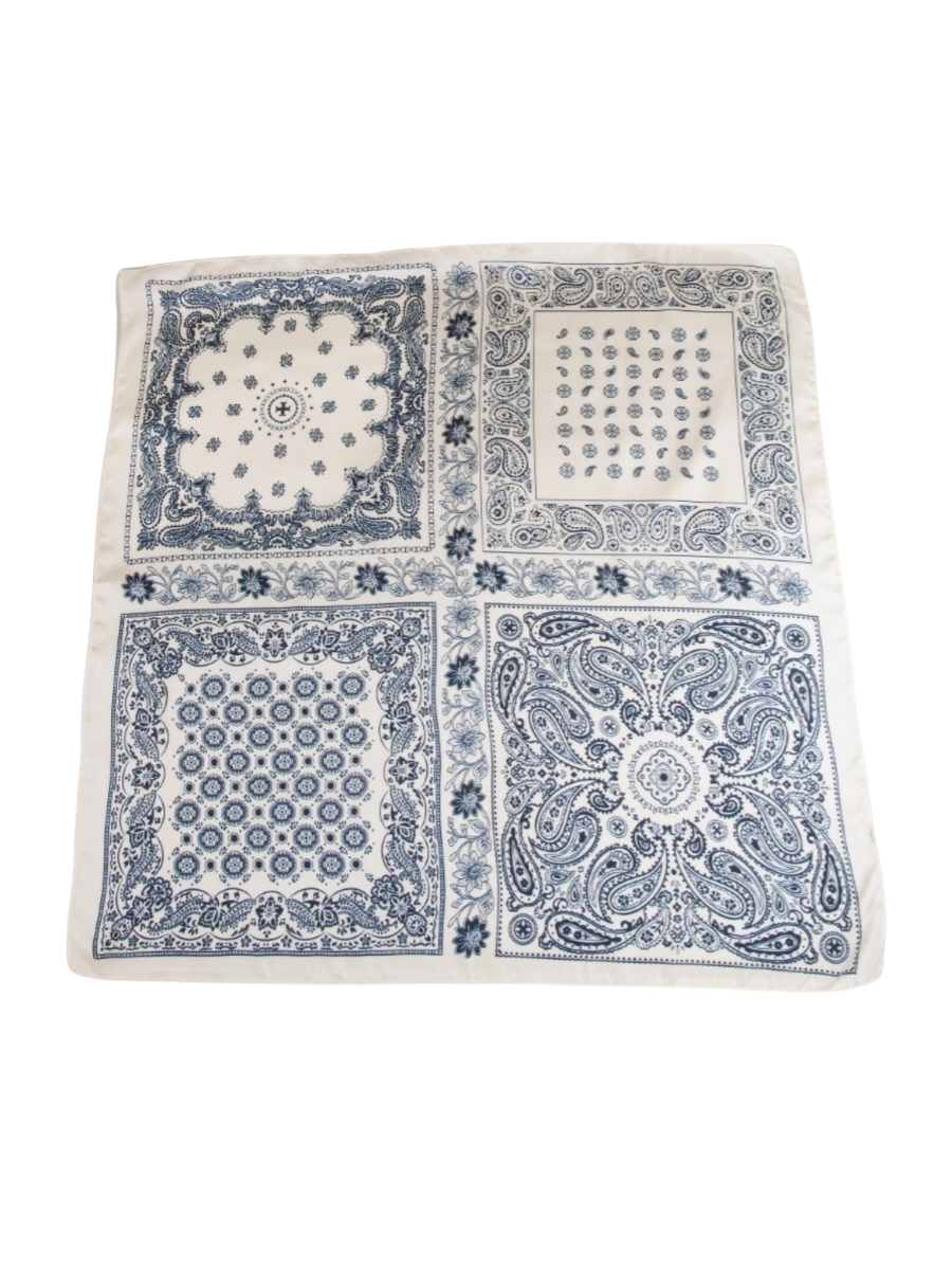 Multi-Patchwork Bandana Paisley Print Satin Square Scarf