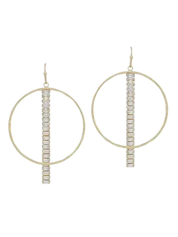 Gold Open Circle with Rhinestone Bar Earrings