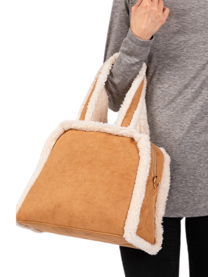 Fleece Trimmed Solid Tote and Crossbody Bag Doorbuster
