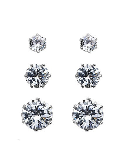 CZ Round 3 Pair Earring Set