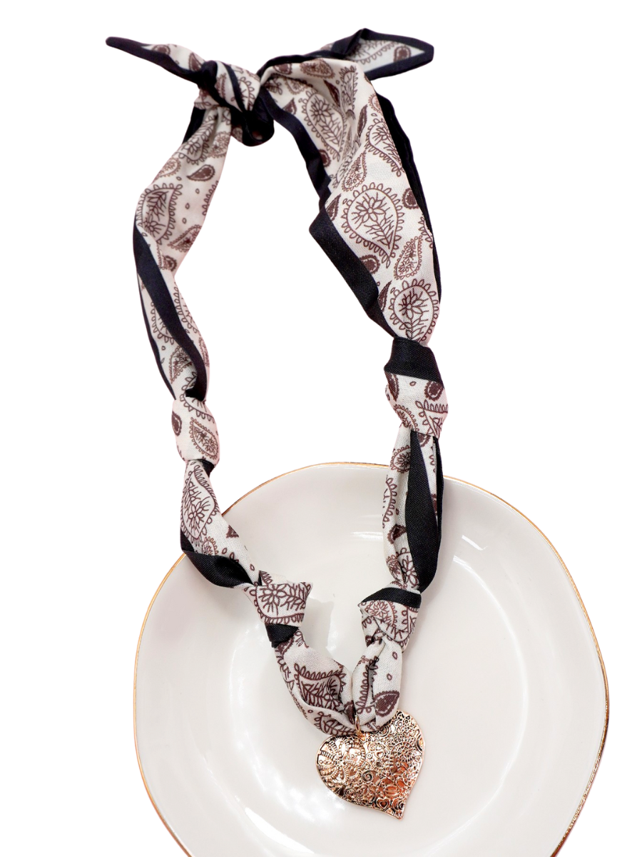 Paisley with Textured Heart Scarf Necklace