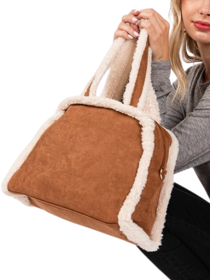 Fleece Trimmed Solid Tote and Crossbody Bag Doorbuster