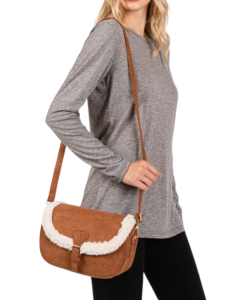 Fleece Trimmed Solid Crossbody Bag Doorbuster