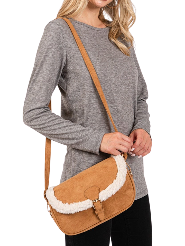 Fleece Trimmed Solid Crossbody Bag Doorbuster