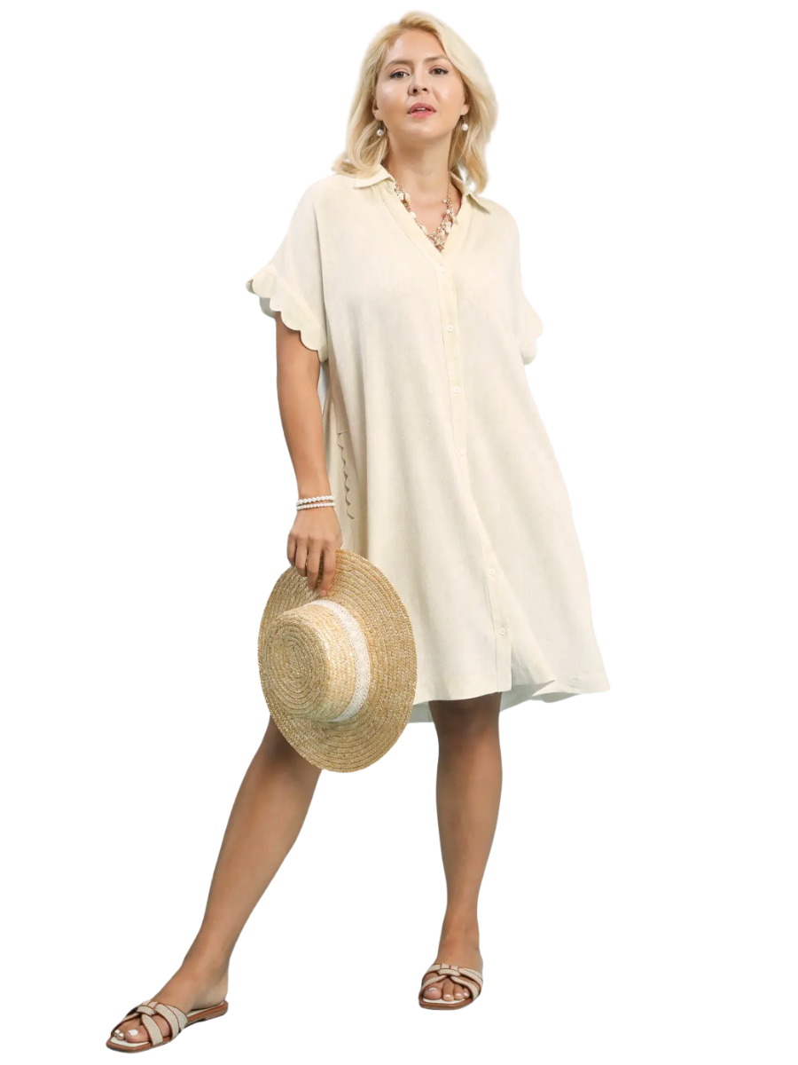 Curvy Good Things Happen Linen Scallop Dress