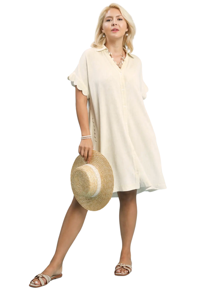 Curvy Good Things Happen Linen Scallop Dress