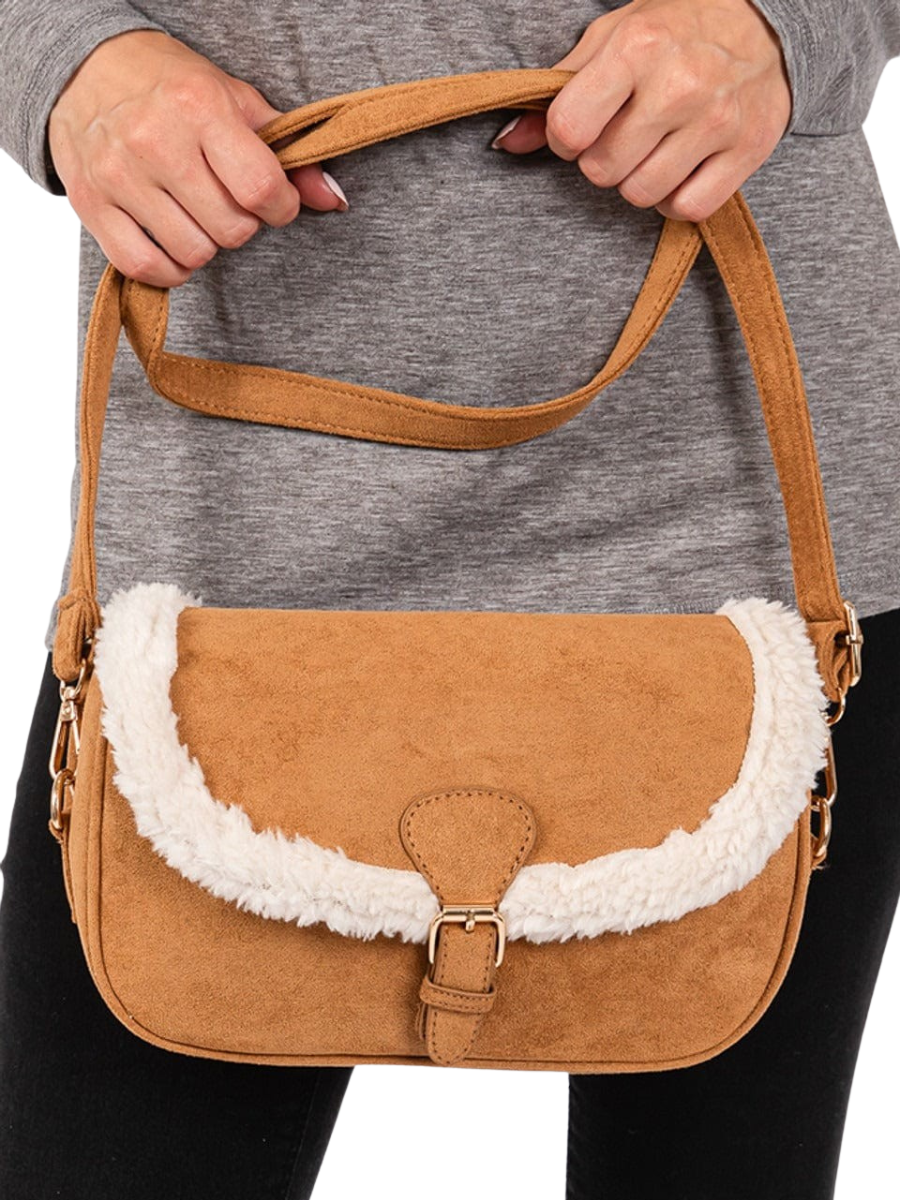 Fleece Trimmed Solid Crossbody Bag Doorbuster