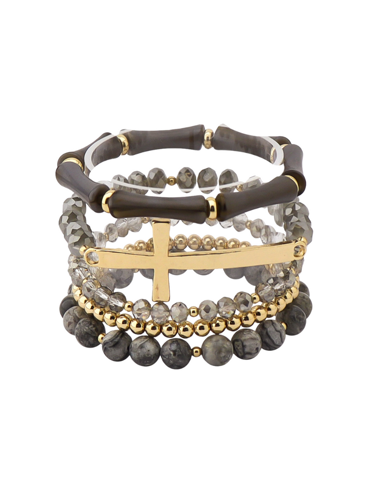 Multi Beaded Cross Stack Bracelet