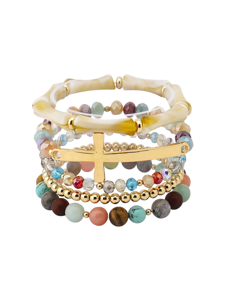 Multi Beaded Cross Stack Bracelet