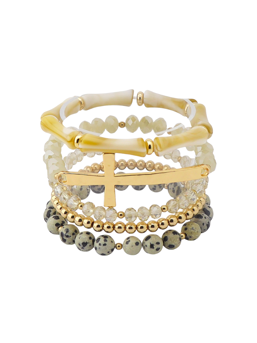 Multi Beaded Cross Stack Bracelet