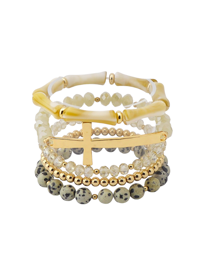 Multi Beaded Cross Stack Bracelet