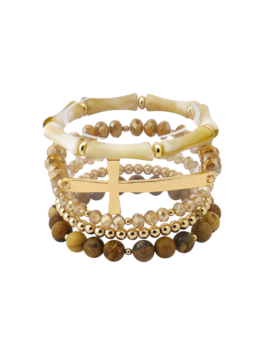 Multi Beaded Cross Stack Bracelet