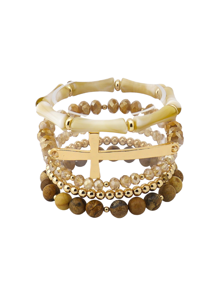 Multi Beaded Cross Stack Bracelet