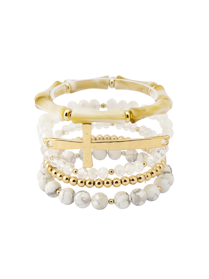 Multi Beaded Cross Stack Bracelet