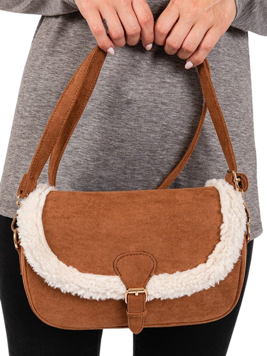 Fleece Trimmed Solid Crossbody Bag Doorbuster