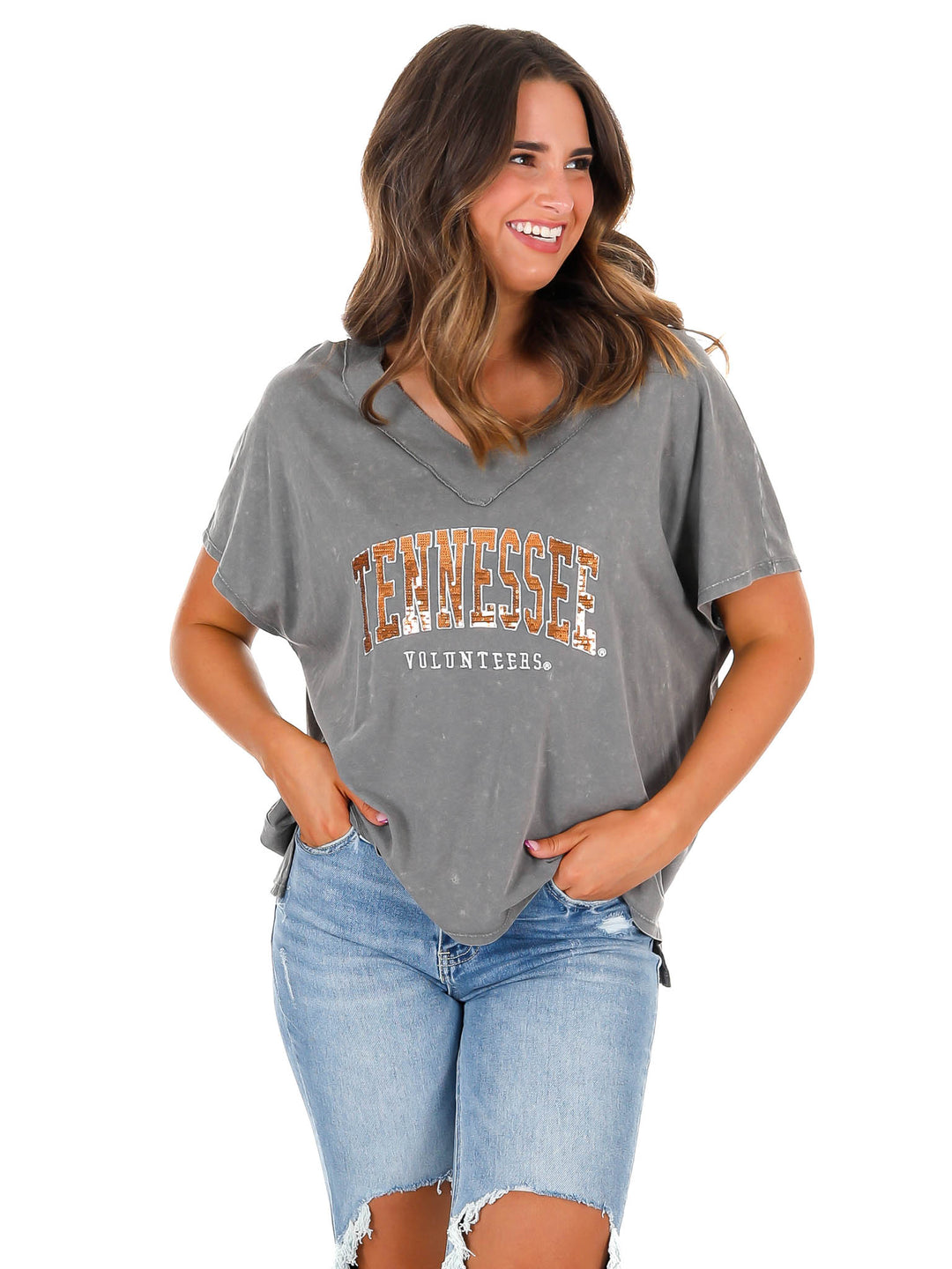 Tennessee Volunteers Faded Wash V-Neck Top