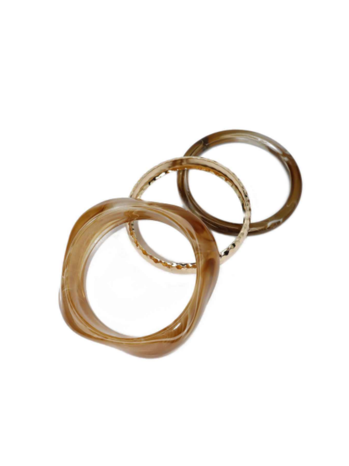 Marble Metal 3 Piece Bangle Bracelet Set