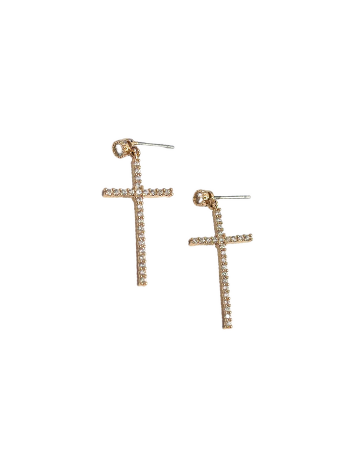 Rhinestone Dangle Cross Earrings