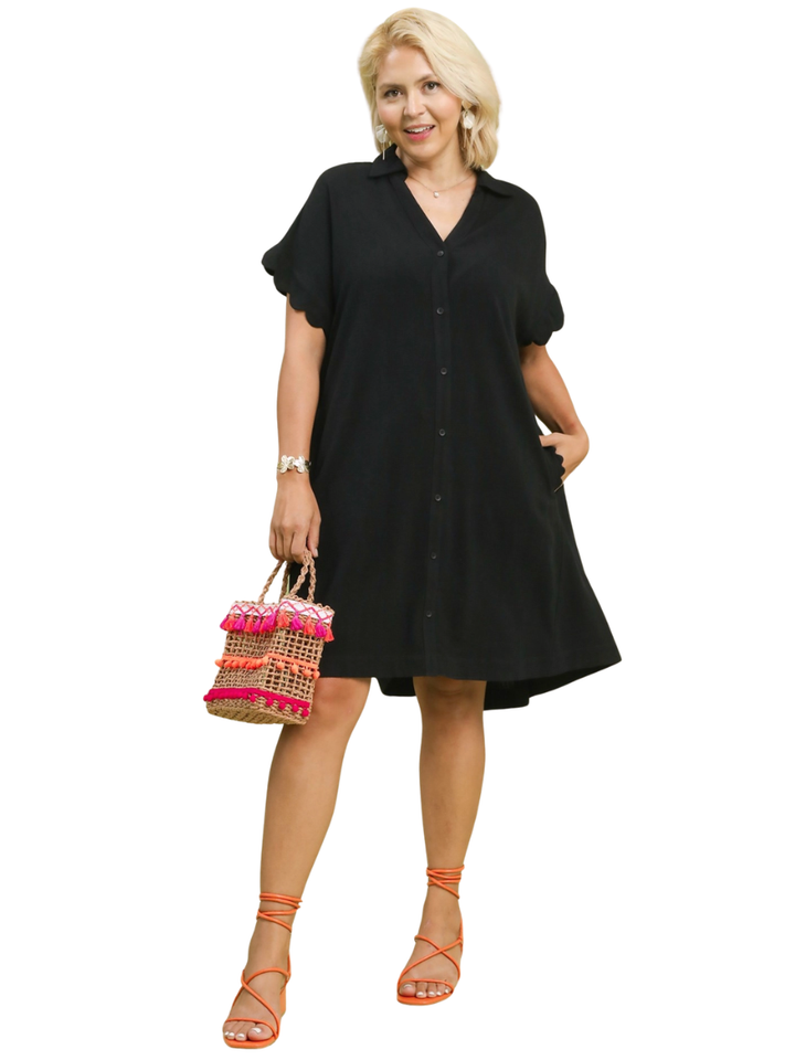 Curvy Good Things Happen Linen Scallop Dress