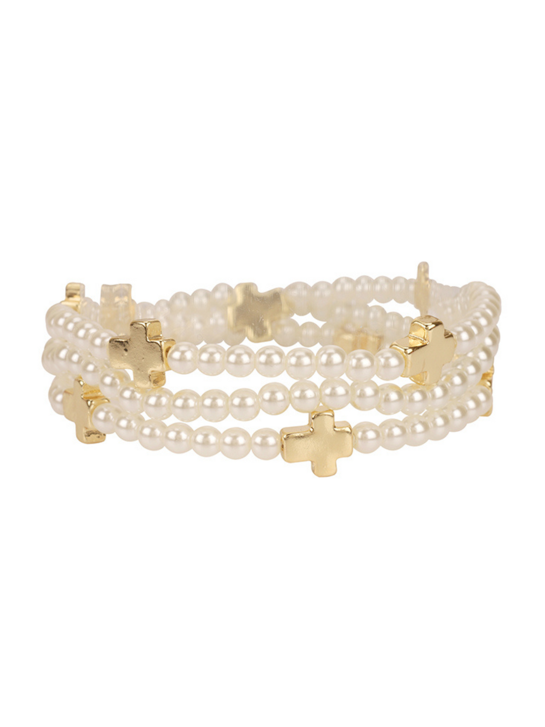 Pearl Cross Beaded Stack Bracelet