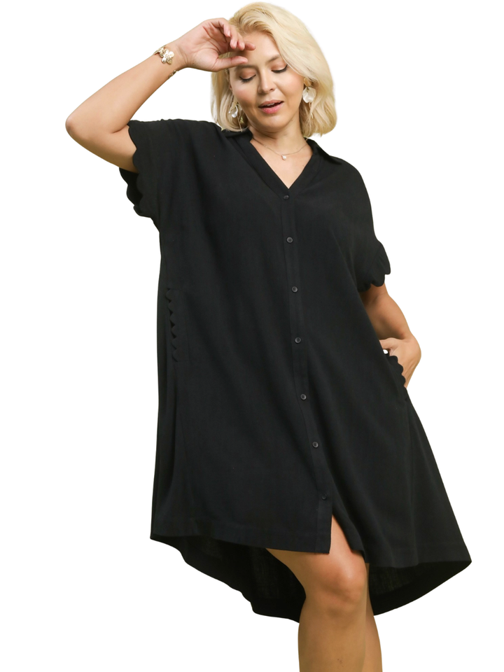 Curvy Good Things Happen Linen Scallop Dress