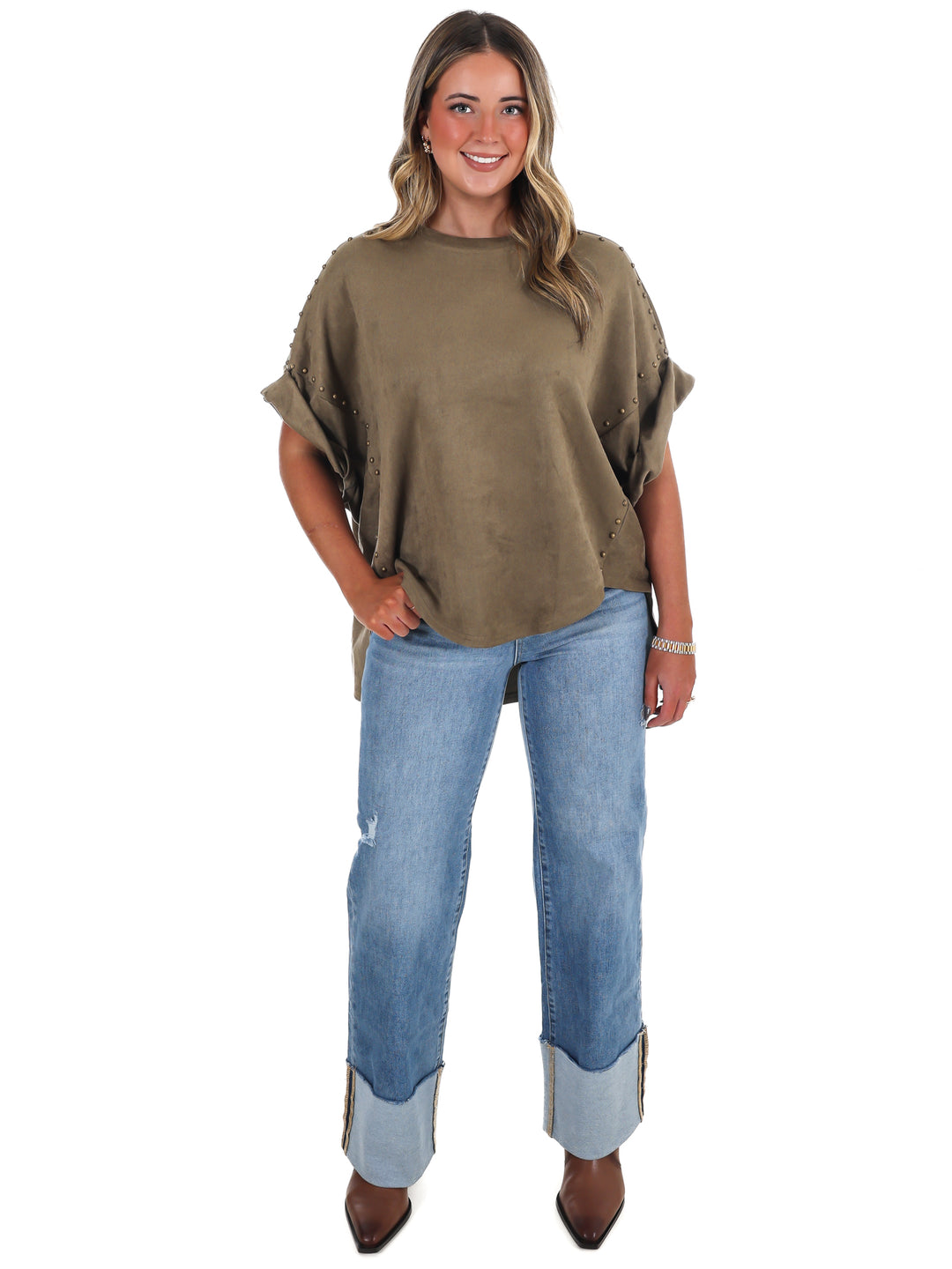 Let's Be Honest Studded Oversized Top