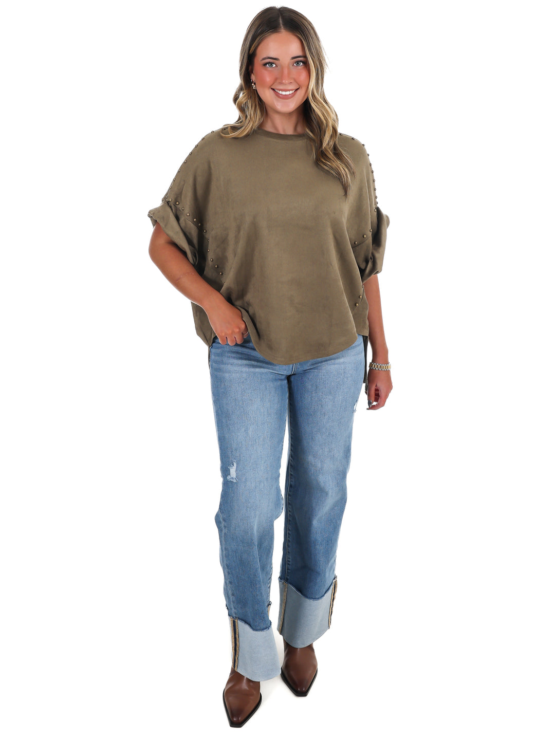 Let's Be Honest Studded Oversized Top