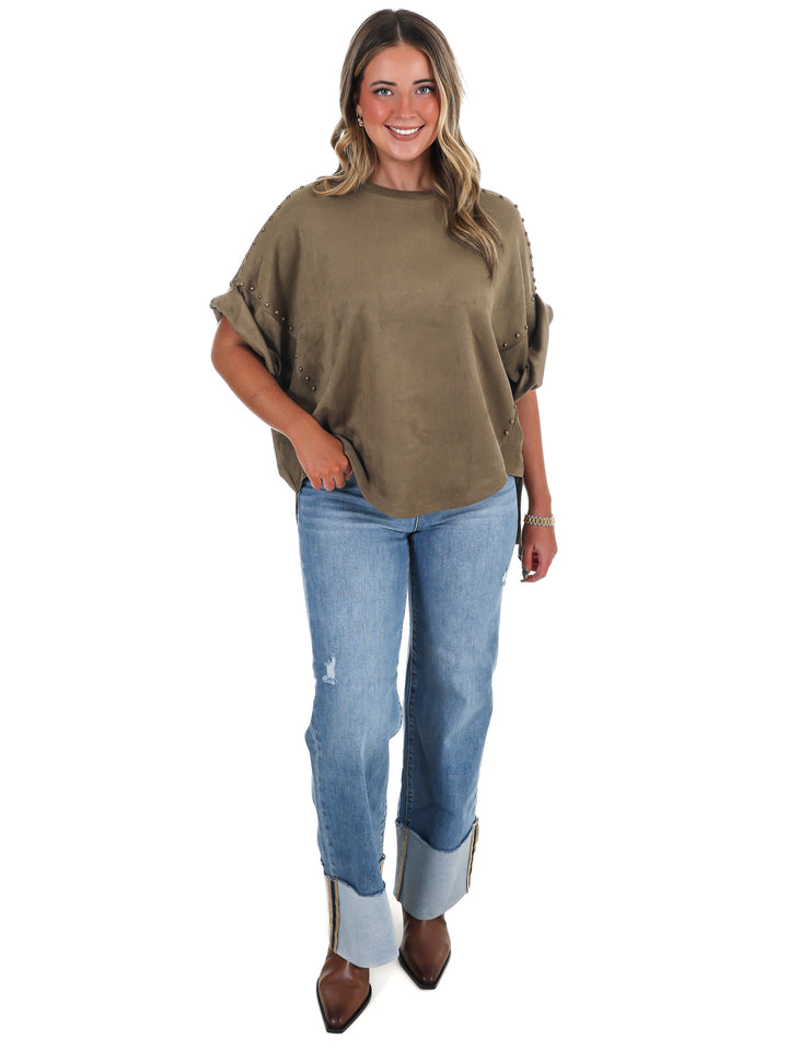 Let's Be Honest Studded Oversized Top