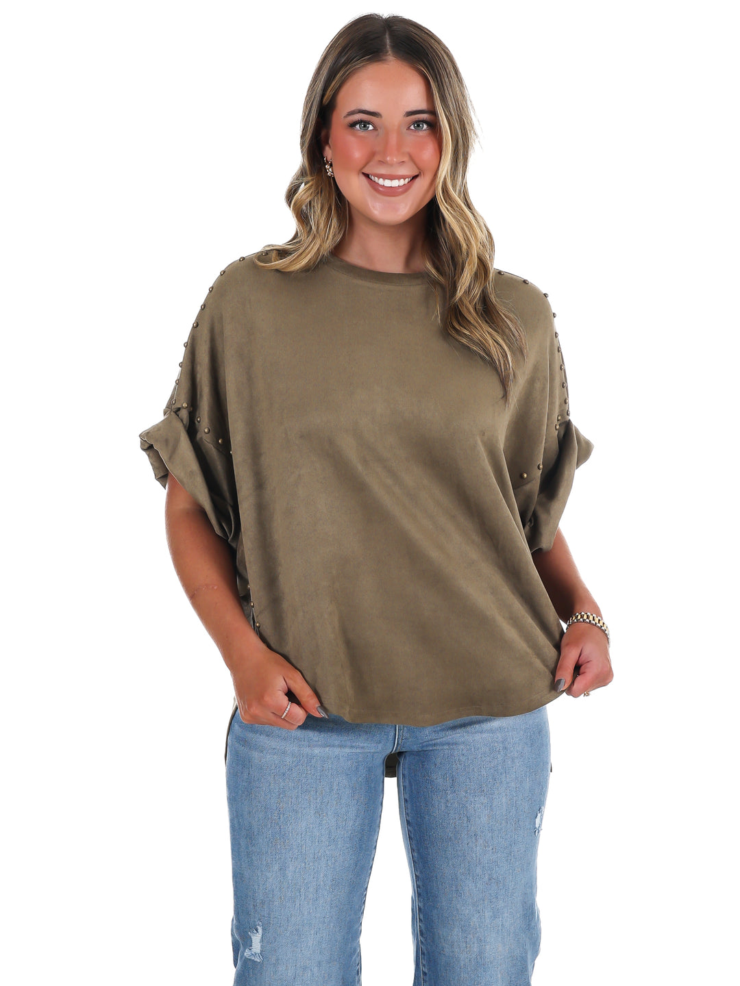 Let's Be Honest Studded Oversized Top