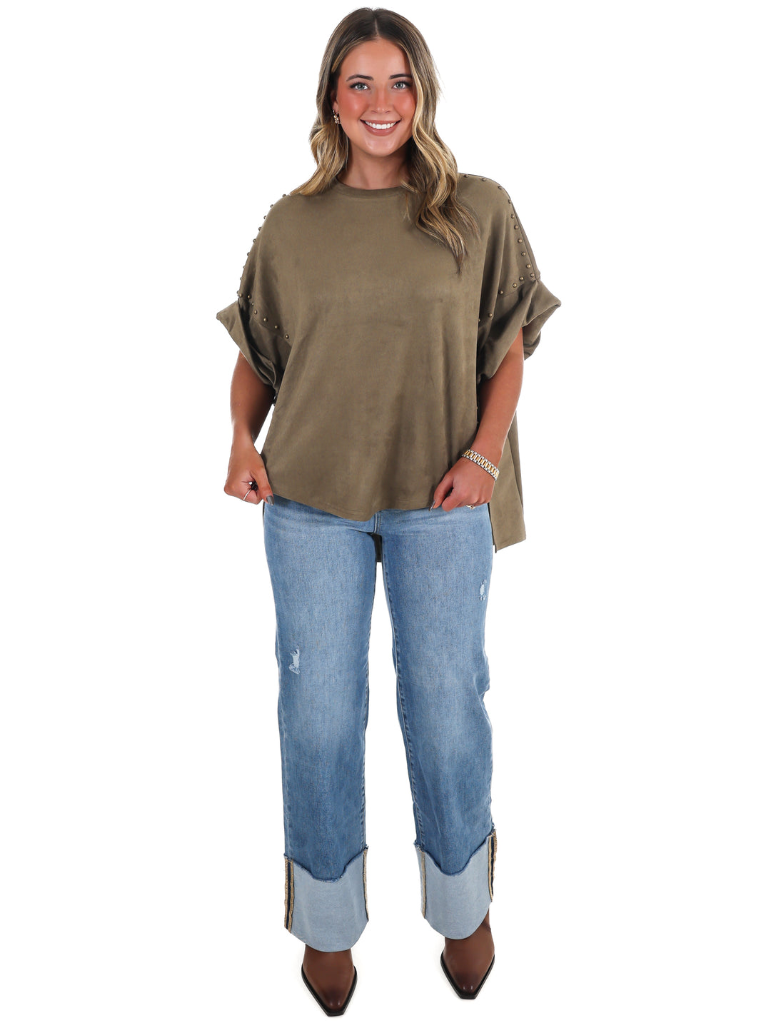 Let's Be Honest Studded Oversized Top