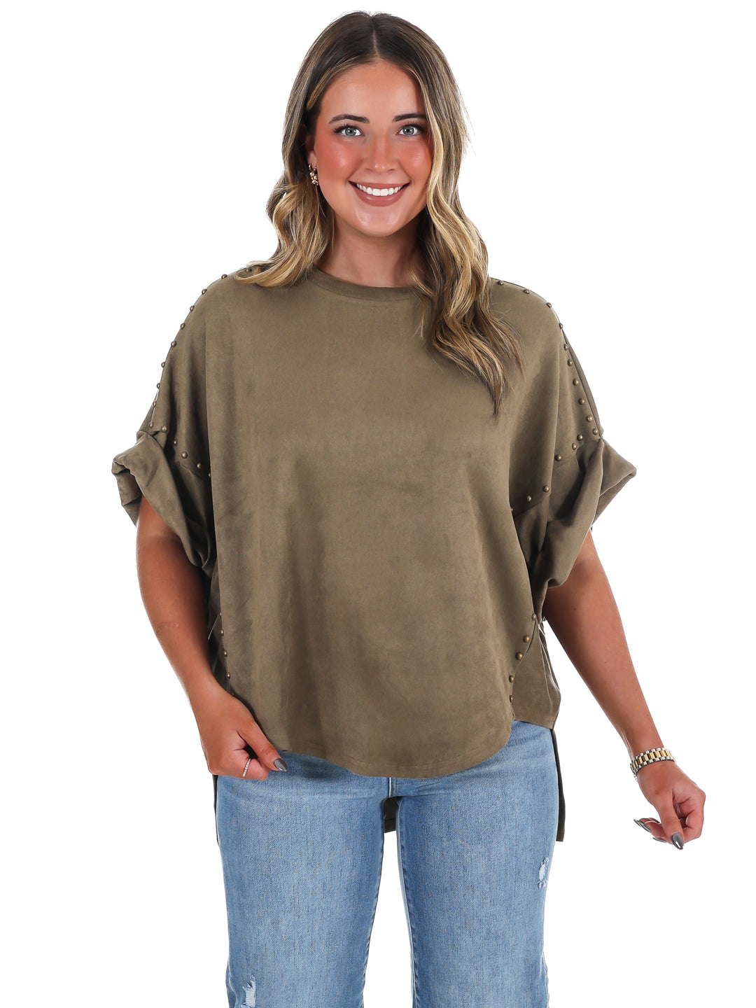 Let's Be Honest Studded Oversized Top