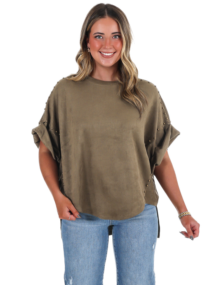 Let's Be Honest Studded Oversized Top