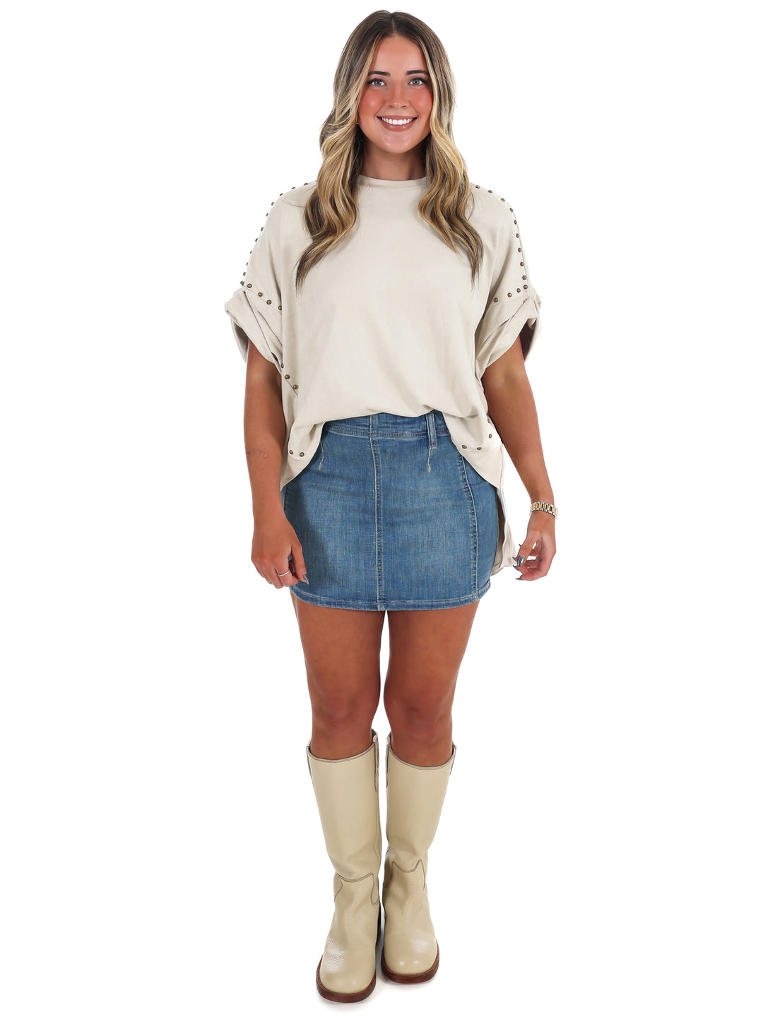 Let's Be Honest Studded Oversized Top