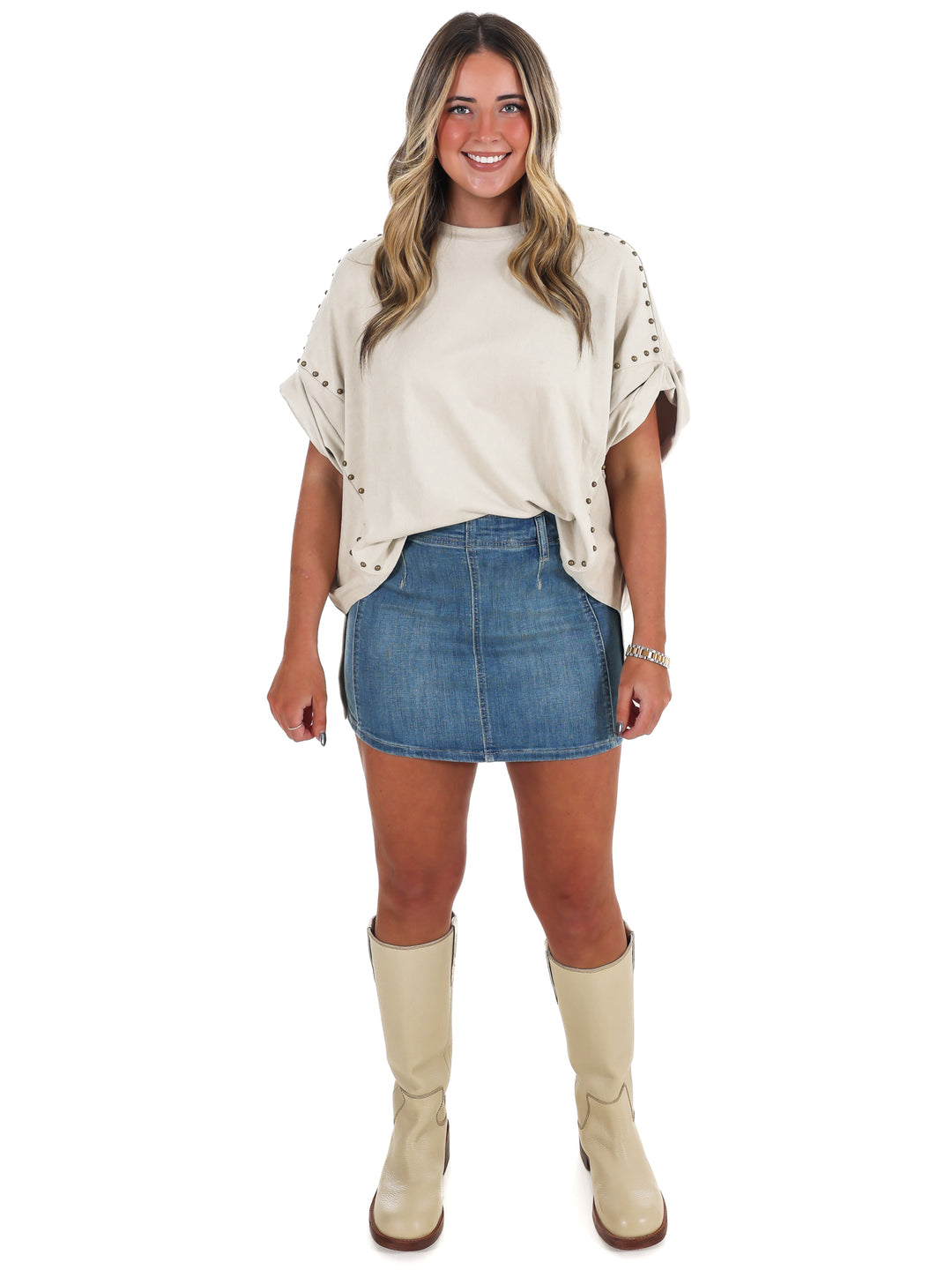 Let's Be Honest Studded Oversized Top