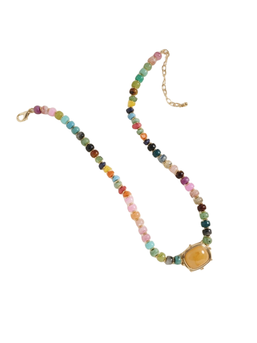 Mixed Marbled Ombre Beaded Pendant Necklace