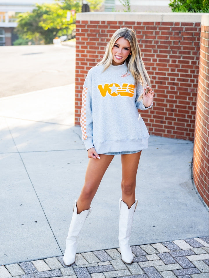 Tennessee Mock Neck Sequin Stripe Sweatshirt