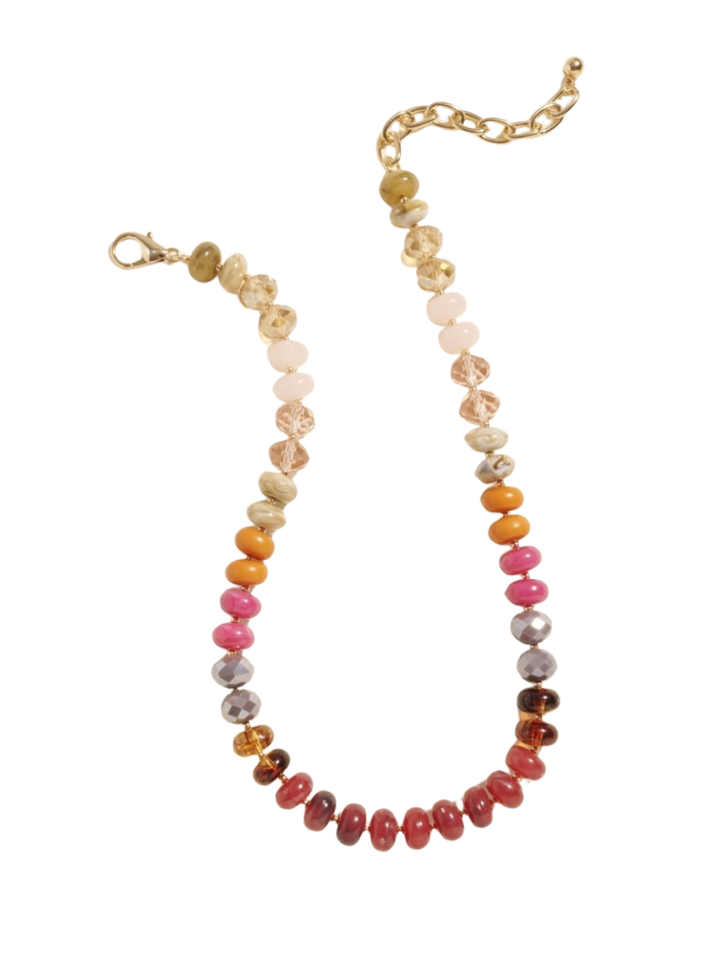 Marbled Ombre Resin Oval Disk Beaded Necklace