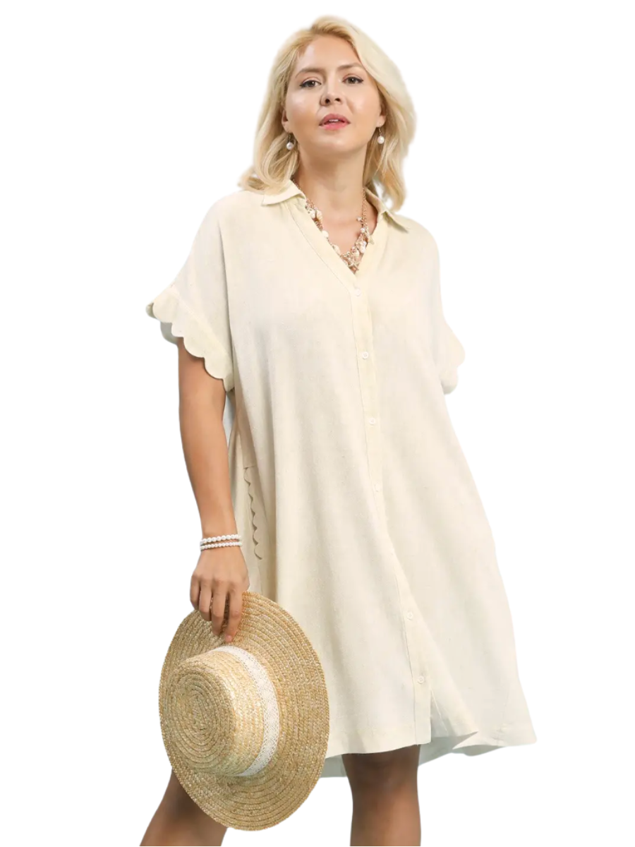 Curvy Good Things Happen Linen Scallop Dress