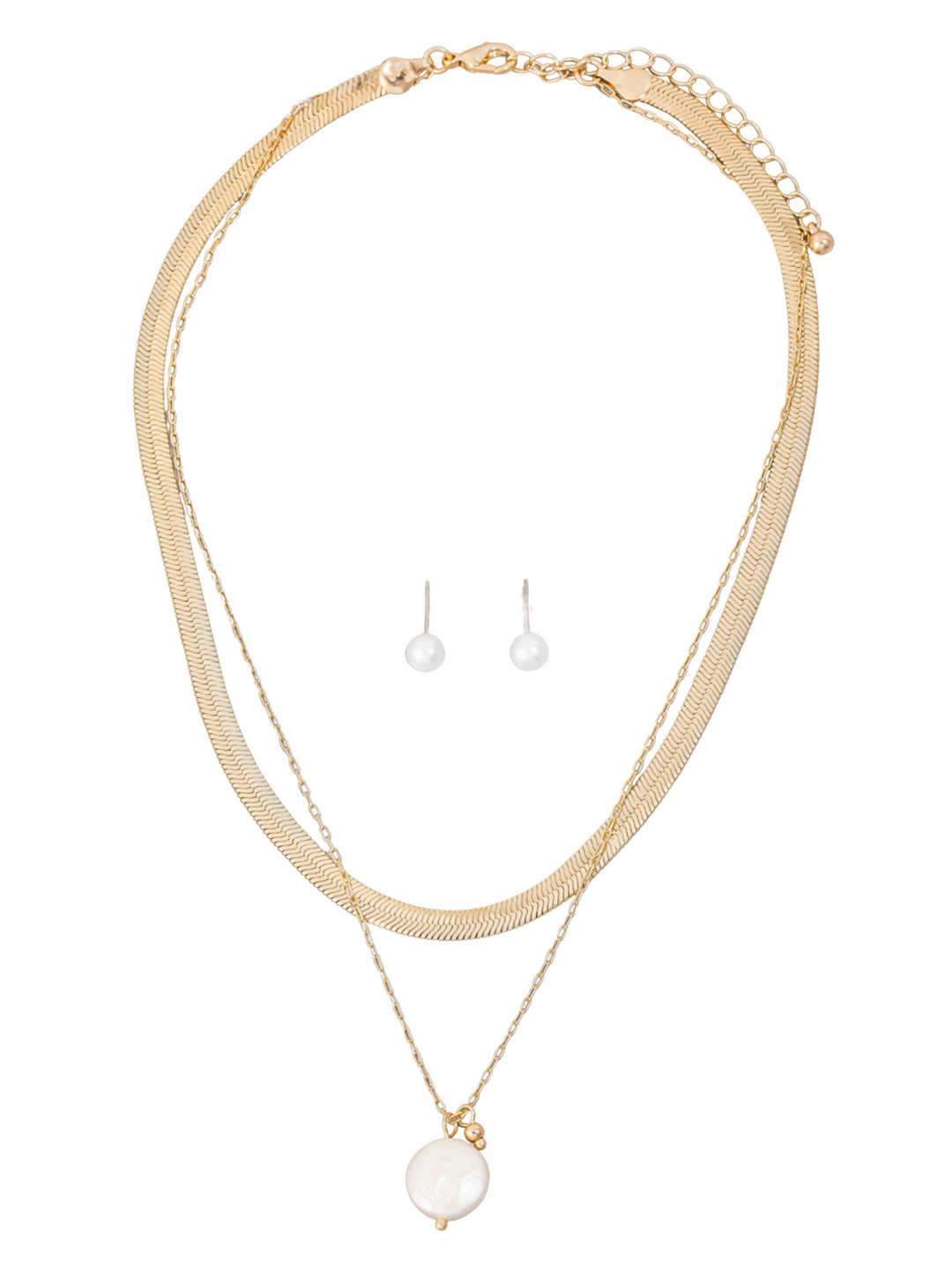 Pearl Pendant Layered Chain Necklace Set