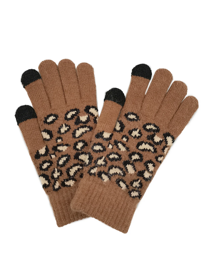 Leopard Knit Touch Gloves