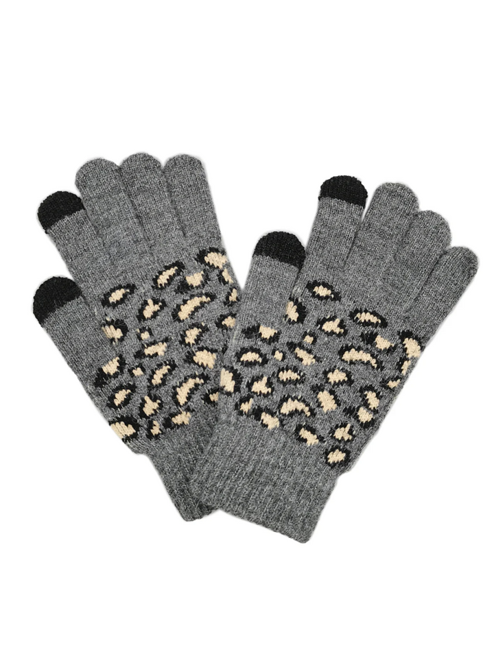 Leopard Knit Touch Gloves