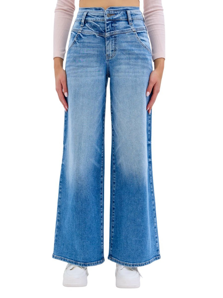 High Rise Double Waistband Wide Leg Jeans