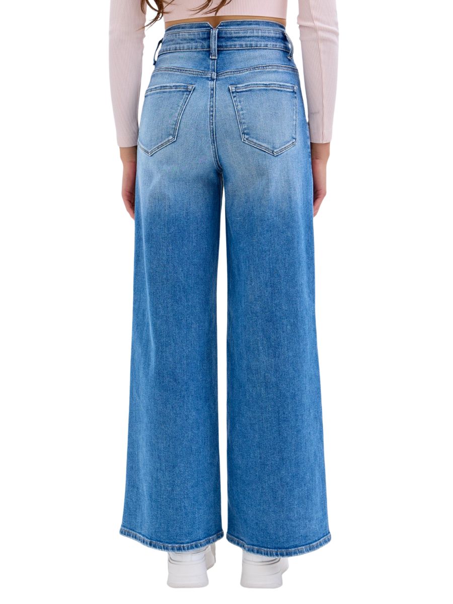 High Rise Double Waistband Wide Leg Jeans
