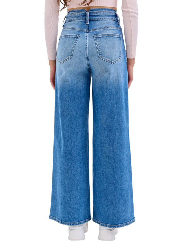 High Rise Double Waistband Wide Leg Jeans