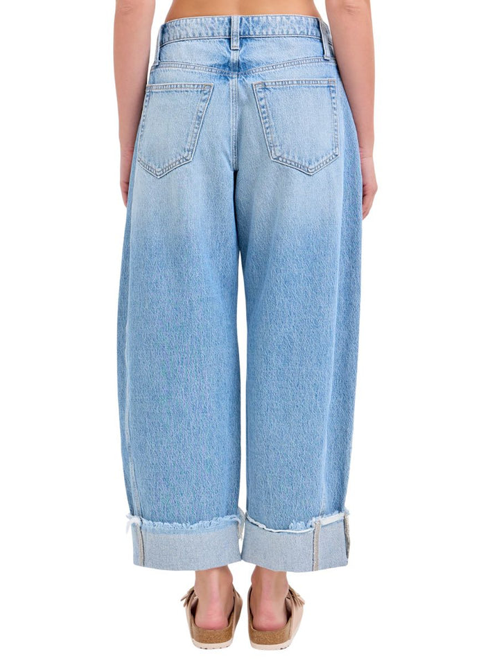 Mid Rise Cuffed Barrel Leg Jeans