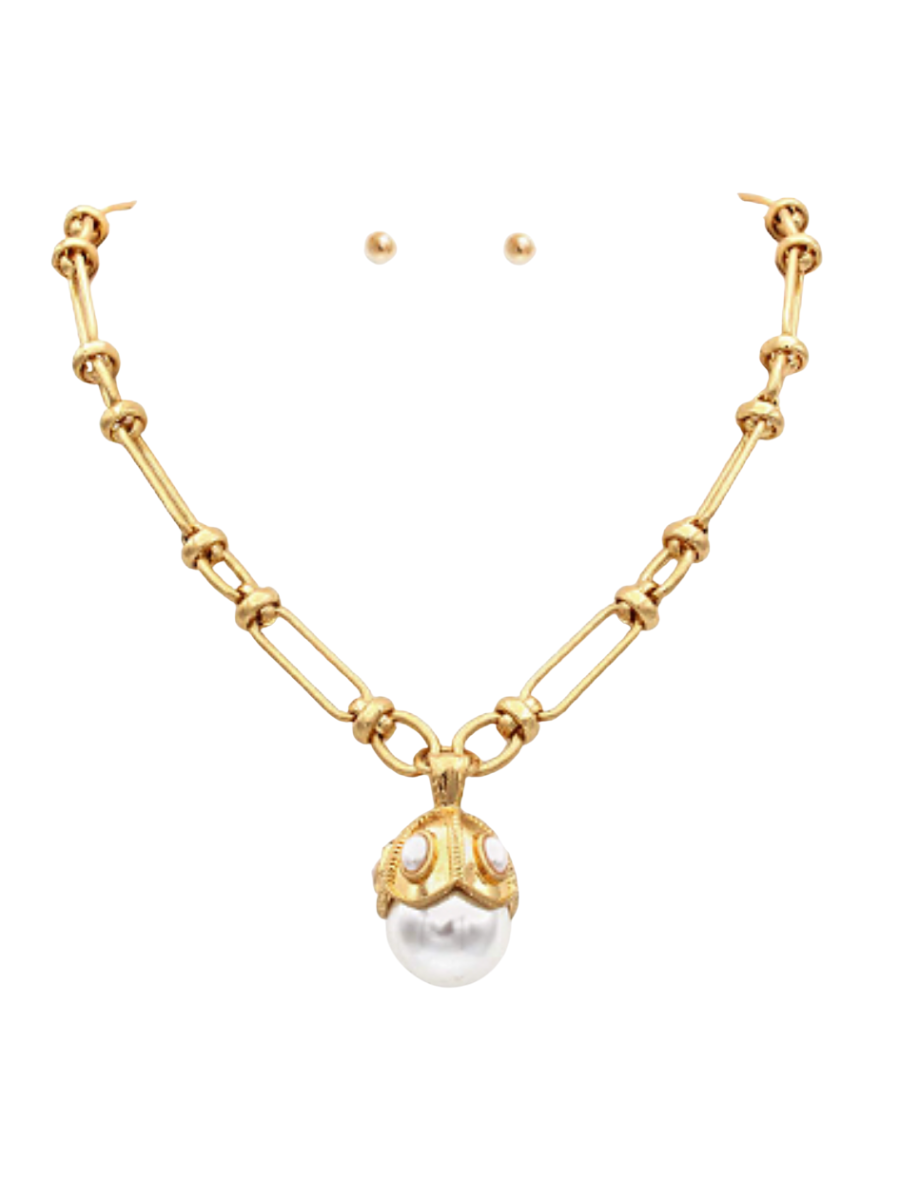 Chunky Pearl & Chain Necklace Set