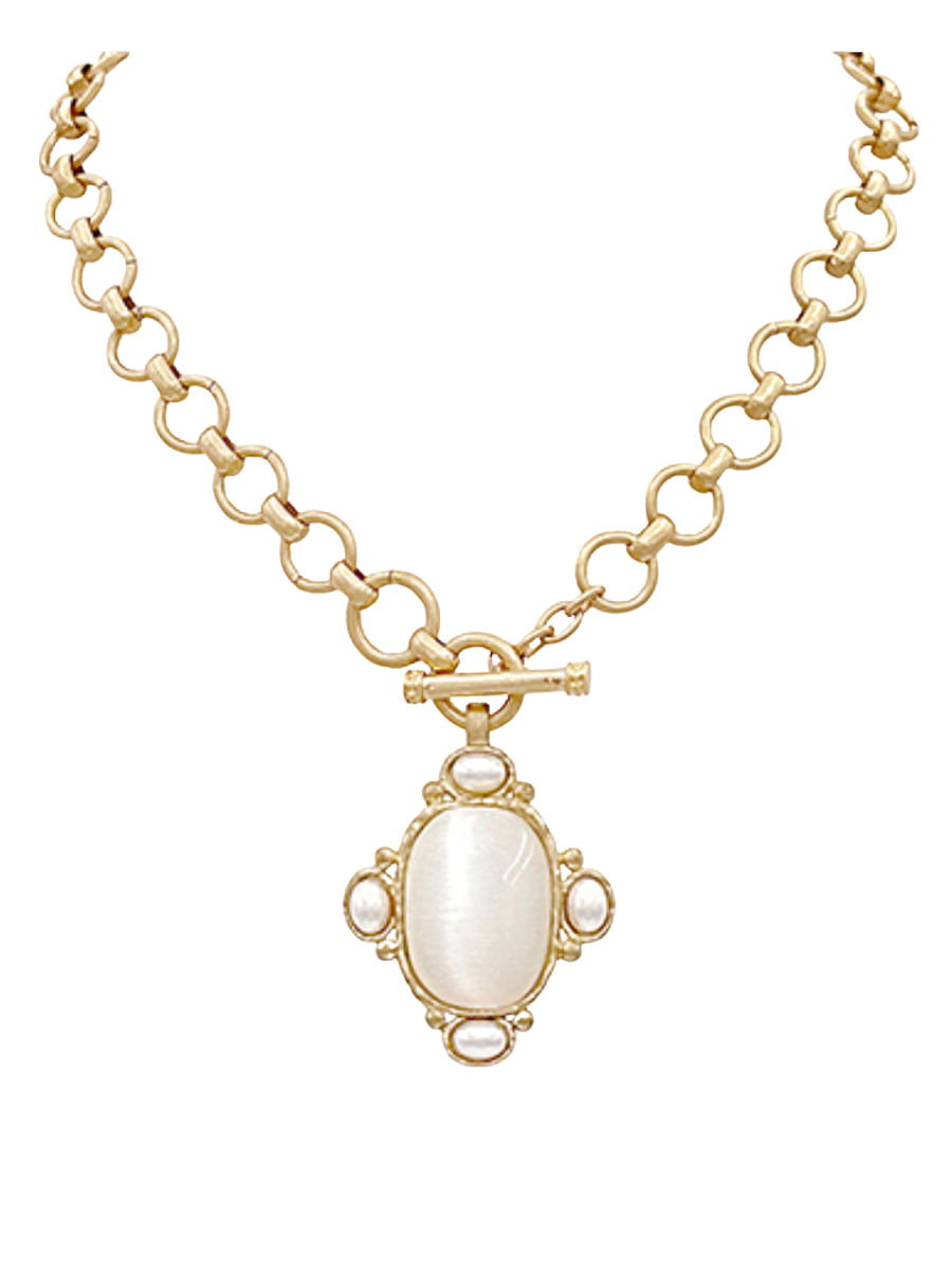 Oval Stone & Pearl Necklace Set